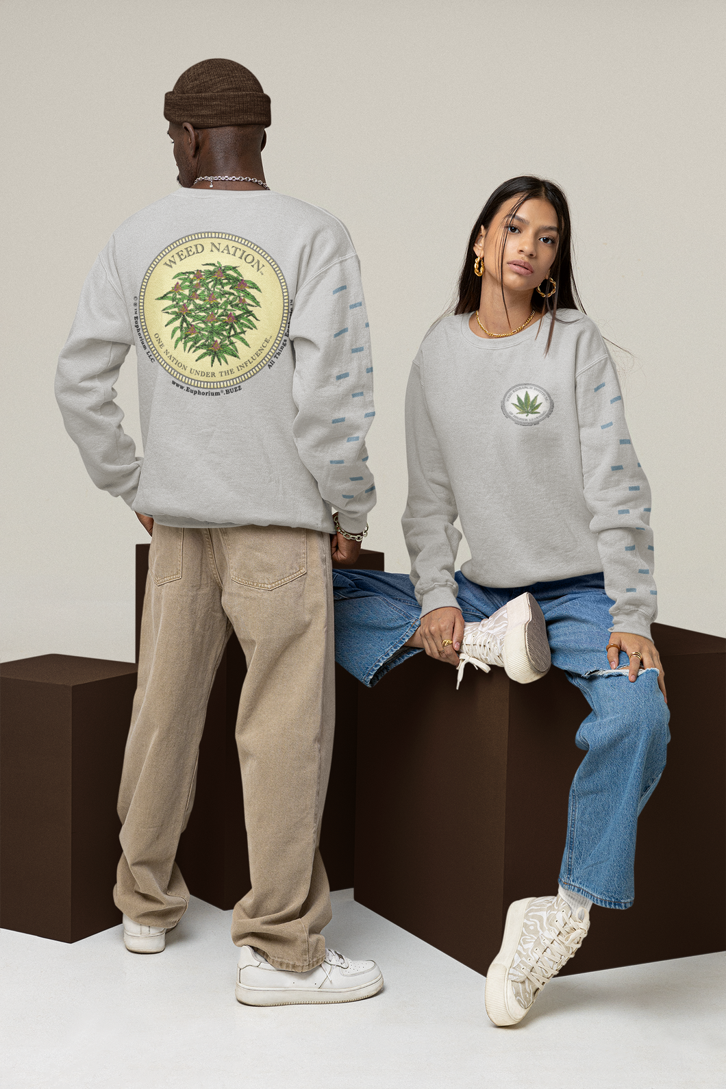 Unisex Organic Double Print Sweatshirt - Weed Nation™ One Nation Under The Influence™ - Sustainable Clothing