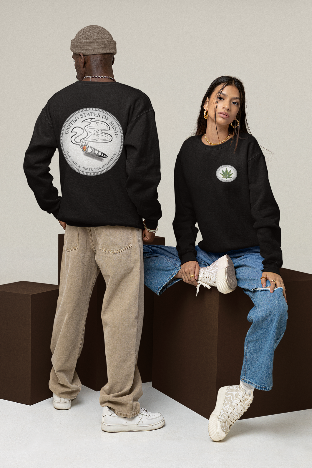 Unisex Organic Double Print Sweatshirt - United States of Mind™ One Nation Under The Influence™