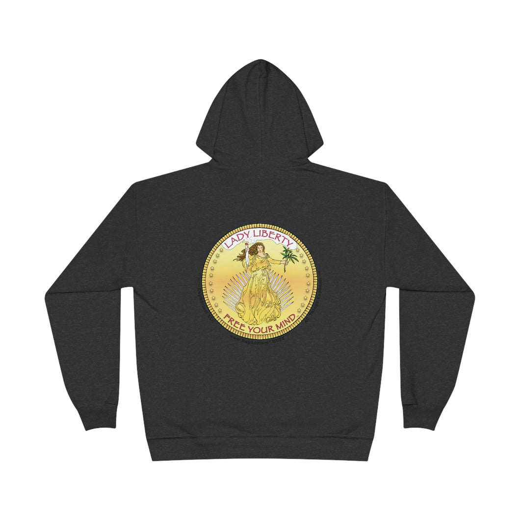 Eco Friendly Double Sided Print Hoodie - Lady Liberty Free Your Mind™ - Sustainable Clothing