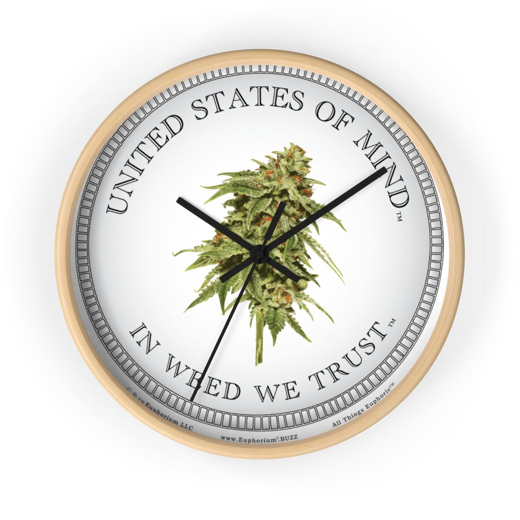 Wooden Wall Clock - United States of Mind™ In Pot We Trust™