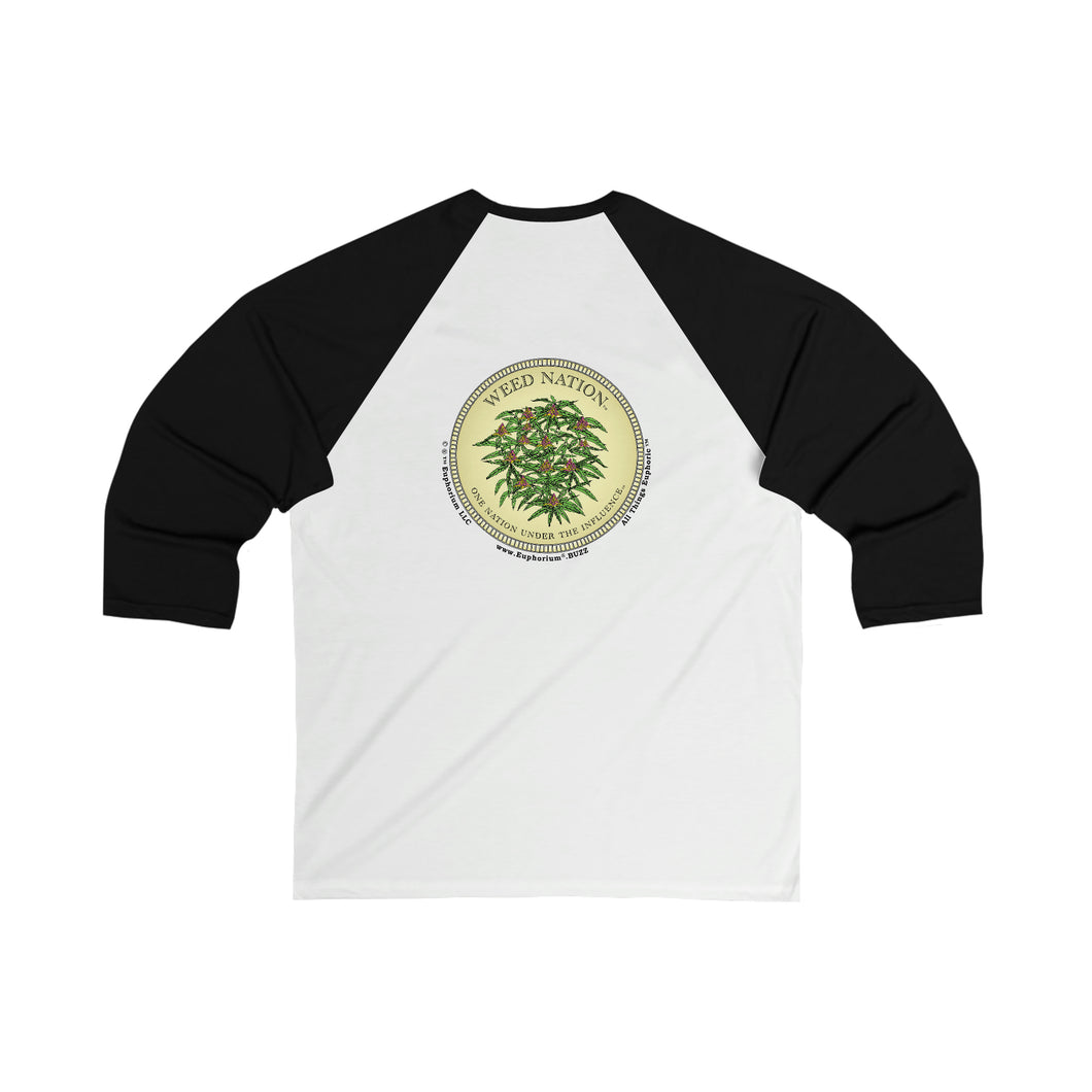 Unisex 3\4 Sleeve Baseball Tee - Double Print - Weed Nation™ One Nation Under The Influence™